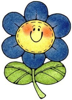 a drawing of a blue flower with a smiley face on it's center piece