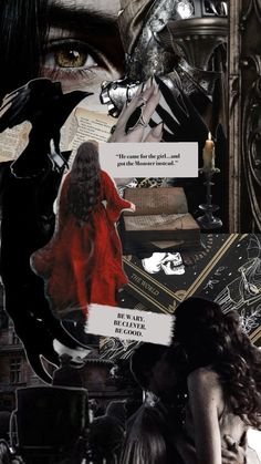 a collage of photos and text with images of women in gothic clothing, including an image of a woman's face