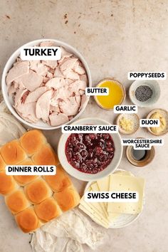 the ingredients for this dish include bread, butter, cranberry sauce, and cheese