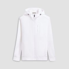 Made from a luxurious soft-touch knit fabric, this zip-up performance jacket offers exceptional comfort and style. It features a funnel neck with adjustable hood, elasticized cuffs and waist, zippered side pockets, a vertical chest pocket and sleek nylon trimming. Combining practicality with modern sophistication, this versatile jacket is a great choice for both casual and activewear. Blazer And T Shirt, Versatile Jacket, Vest Blazer, Jacket With Hood, Dress Socks, Fashion Socks, Printed Sweater, Funnel Neck, Swimwear Accessories