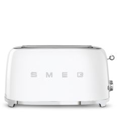 a toaster with the word smeg on it is shown in front of a white background