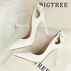 Gender:Women Item Type:Pumps With Platforms:Yes Heel Height:Super High (8cm-up) Outsole Material:Rubber Closure Type:Slip-On Insole Material:PU Fashion Element:Butterfly-knot Platform Height:0-3cm Toe Shape:Pointed Toe Lining... High Heels Classy, Bow High Heels, Elegant Pumps, Nude High Heels, Basic Heels, Heels Classy, Womens Stilettos, Patent Shoes, Autumn Collection