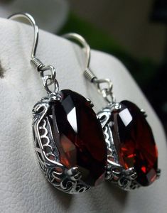 Garnet CZ Earrings/ Sterling Silver/ Oval Red Cubic Zirconia - Etsy Art Deco Filigree, Edwardian Art, Edwardian Jewelry, Filigree Jewelry, Filigree Earrings, Garnet Earrings, Sterling Silver Filigree, Cz Earrings, Engraved Items