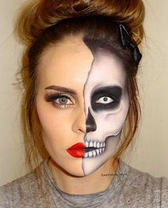 Half-Faced Skeleton Makeup                                                                                                                                                                                 More Skeleton Face