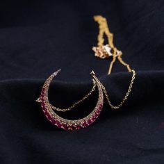 "Solid 14k Yellow Gold Precious Ruby Gemstone Pave Diamond Designer Crescent Moon Pendant Chain Necklace Jewelry Gift For Her NEMJ-632 14k Gold Pendant Necklace. Pave Diamond Pendant. Precious Ruby Gemstone Jewelry. 14k Yellow Gold Jewelry. Chain Necklace Jewelry. Crescent Moon Pendant For Gift. Gift For Her. 25x25 MM Pendant Size / 16\" Chain (2\" Adjustable Included) Here Are Some Amazing Ways To Take Care Of Your Precious Diamond Jewelry. Always. * Apply lotion, cosmetics, hairspray, and perf Fine Jewelry Yellow Gold Crescent Necklace, Luxury Sterling Silver Crescent Necklace, Fine Jewelry Crescent Necklace As Gift, Fine Jewelry Crescent Gemstone Piece, Fine Jewelry Crescent Gemstone, Luxury Yellow Gold Crescent Necklace, Fine Jewelry Crescent Moon Charm Necklace, Elegant Half Moon Necklace With Adjustable Chain, Crescent Shaped Fine Jewelry For Formal Occasions