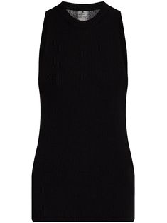 black wool ribbed knit round neck Yoko London, City Dress, Ribbed Tank Top, Ribbed Tank Tops, Ribbed Tank, Summer Beach Wear, Lady Dior, Black Wool, Rick Owens