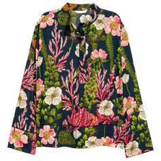 Straight-Cut Popover Blouse In Woven Fabric With A Beautiful Botanical Floral Printed Pattern From H&M. Small Stand-Up Collar, Concealed Button Front Placket, And Long Sleeves With Cuffs. Hemline & Cuffs Outlined In Contrast Ribbon. Tunic Style Top, Lightweight And Flowy Fabric, Unlined, Super Flattering & Feminine! Navy Background With Stunning Pops Of Color. Sold Out Quickly Online And Has Amazing Ratings! Size 4, Brand New, Never Worn, Zero Flaws, In Perfect Condition. H&m Long Sleeve Floral Print Tops, H&m Floral Print Tops For Fall, Casual Floral Print Blouse By H&m, Chic H&m Blouse With Floral Print, Chic Floral Print Blouse By H&m, H&m Multicolor Tops For Spring, H&m Blouse With Button Closure For Daywear, H&m Daywear Blouse With Button Closure, Pink Floral Print Button-up Blouse