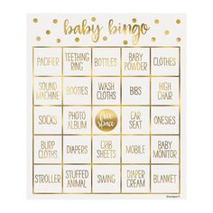 a baby shower game with gold foil lettering