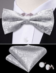 Brand: Barry Wang Excellent Material: 100% Handmade Silk What You Get: Same Design Pre-tied Bow tie, Pocket Square & Cufflinks Size: Bowtie in 4.8" Length & 2.36" width, pocket square in 9"x 9"size.For More Quality Stylish Bowties with Unbeatable Price, Please Click Our shop to Check More.With So Much Choice and Impeccable Quality, There's No Excuse Not to Have A Superb Selection in Your Wardrobe. Occasion: Perfect for Daily Dress, Business, Office, Meeting, Birthday, Wedding, Engagement, Ball P Elegant Ties With Pocket Square For Father's Day, Elegant Pocket Square For Black Tie And Father's Day, Dapper Summer Formal Suit And Tie Accessories, Summer Formal Suit And Tie Accessories With Pocket Square, Elegant Summer Handkerchiefs As Gifts, Classic Formal Sets With Bow Tie, Elegant Bow Tie With Pocket Square For Formal Occasions, Elegant Formal Summer Handkerchiefs, Dress Business