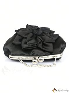 BirdinBag - Glamorous Satin Kiss Lock Flower Decor Evening Bag Elegant Flower Shoulder Bag For Everyday Use, Elegant Flower Shaped Shoulder Bag For Everyday Use, Elegant Flower-shaped Shoulder Bag For Everyday Use, Elegant Black Portable Cosmetic Bag, Elegant Portable Black Cosmetic Bag, Elegant Portable Black Pouch, Elegant Flower Shaped Shoulder Bag For Daily Use, Elegant Flower-shaped Shoulder Bag For Daily Use, Elegant Black Travel-friendly Pouch