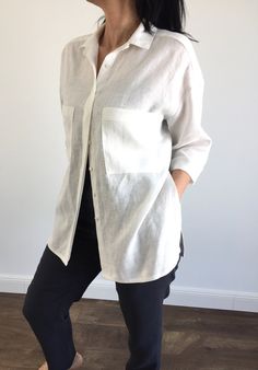 Handmade 100% linen shirt. Made with love for You. *100% local medium weight linen *Each item is individually cut and sewn by order *The model is wearing size M, shirt color - White *Note that colors may look different on your display depending on their settings and technical characteristics. Please let us know if you need different measurements or colors. CARE *Machine wash up to 40 / 104F gentle cycle *Iron inside out at medium high *Do not bleach *Do not tumble dry MAKING TIME / SHIPPING: * P Casual Long Sleeve Linen Shirt, Casual Linen Long Sleeve Shirt, White Long Sleeve Blouse For Casual Gatherings, White Linen Shirt For Casual Gatherings, Relaxed Fit Long Sleeve Flax Blouse, Relaxed Fit Long Sleeve Blouse In Flax Color, Flax Colored Long Sleeve Relaxed Fit Blouse, Flax Long Sleeve Relaxed Fit Blouse, White Linen Tops With 3/4 Sleeve