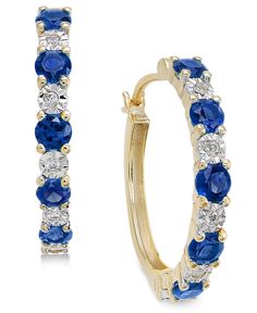 Invite enchantment with these glamorous round-shape sapphire and diamond hoop earrings set in 14k gold. Also available in emerald or ruby. Approximate diameter: 3/4". Macys Jewelry, Hoop Earring Sets, Ruby Jewelry, Ear Rings, Diamond Hoop Earrings, Fine Jewellery Earrings, Fun Earrings, Wedding Bracelet, Free Jewelry