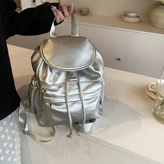 UAKISS - Zipper Pu Interior Compartment Backpacks Soft Fashion 2024 Hot Sale Simplicity Bags for Women Softback New Solid Color Travel Backpack With Zipper Closure In Silver, Silver Backpack With Zipper Closure, Casual Silver Backpack For School, Silver Backpack For Daily Use, Trendy Silver Backpack For Travel, Silver Casual Backpack For Travel, Silver School Bag With Zipper Closure, Trendy Silver Backpack For School, Silver Backpack For Back To School