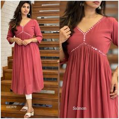 Viscous Frock Design, Aliya Cut Dress Design, Chudidhar Models For Stitching, Kurtis Designs Latest, Designer Thoughts, V Neck Kurti Design, Habits Musulmans, Salwar Design, Simple Kurta