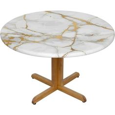 a round marble table with wooden legs