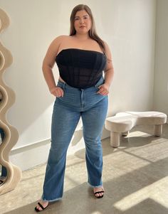 Plus Size Mesh Boned Corset Top Plus Size Tops Black 1XL -2020AVE Outfits For Busty Black Women, Plus Size Corset Outfits, Chubby Baddie, Bustier Outfit, Plus Size Corset Tops, Curve Style, Corset Top Outfit, Cute Summer Outfit, Jacket Outfit Women