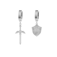 The Sword & Shield Earrings have a hinged hoop earring (20 GA) and are made from high-grade Stainless Steel. Features a sword and/or shield 3D style design with the sword standing at 35mm tall & 4mm thick & 16mm wide and the shield at 19mm tall, mm thick & 13mm wide. *Pierced jewelry and earrings are non-returnable items due to hygiene and safety reasons. Affirmation Jewelry, Mens Lightweight Jacket, Fantasy Style, Dressy Sandals, The Shield, Casting Jewelry, Pierced Jewelry, Vermeil Jewelry, Eye Earrings