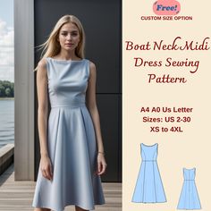 the boat neck dress sewing pattern is available in sizes xs to 4xl