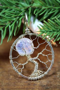 Rainbow Moonstone Eco Friendly Tree of Life Pendant Recycled Argentium Sterling Silver Necklace Cele Wire Wrapped Stone Jewelry, Body Chains, Beaded Jewlery, Wire Tree, Wire Wrapping Stones, Earring Ideas, Sterling Silver Wire Wrap, Custom Pendants, Mom Jewelry