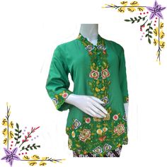 Green Kebaya embroidery, very fresh color,when you wear this it's look like walk in the forest, you can imagine green leaf with floral, green and colorful floral, very beautiful and nature. Material : cotton  that is so comfort, light weight  Material:   *100 % cotton * button *embroidery ribbon Size: Xl;  bust: 102 cm, your bust around should 98 cm or below long: 78 cm sleeve: 40 cm 2L: bust: 106 cm, your bust should 102 cm or below long: 79cm sleeve:40 cm This listing only kebaya,  Do you want Traditional Green Kurta With Floral Print, Traditional Green Floral Print Kurta, Green Embroidered Long Sleeve Tops, Spring Floral Print Kurta With Multicolor Embroidery, Green Resham Embroidered Top For Spring, Green Tops With Resham Embroidery For Spring, Spring Multicolor Embroidered Floral Kurta, Green Long Sleeve Tops With Resham Embroidery, Festival Green Kurta With Floral Embroidery