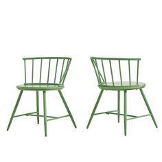 two green chairs sitting next to each other on top of a white background with the words green meadow written below them