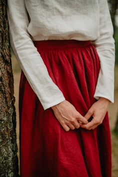 "Prague Skirt - Wide Linen Skirt - Bridesmaid's Skirt - Wedding Skirt - Romantic Skirt - Linen Clothing - Red Linen Skirt - Women Linen Skirt -----------We do make custom made clothes. Just let us know your measurements ------------------- * Name: Prague skirt * Handmade * 100 % washed and softened Lithuanian linen * 205 g/m2 * Colour: burgundy * Inner pockets * Length of the skirt - 90 cm * Zipper on the left side The model is 178 cm height and is wearing size M. Choose your size (your body mea Red Linen Skirt Outfit, Pleated Skirt Bottoms For Wedding, Pleated Skirted Bottoms For Wedding, Wedding Pleated Skirted Bottoms, Wedding Pleated Skirted Bottom, Red Long Skirt Dress With Lined Skirt, Red Long Dress With Lined Skirt, Red Dresses With Ruffled Long Skirt, Red Dress With Relaxed Flared Skirt