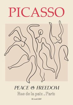 a poster with the words peace and freedom written in red, black and white on it