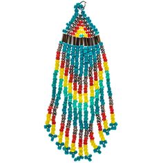 a multicolored beaded necklace hanging from a hook on a white background with the words pacific spirit written below it