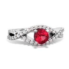 Express your love with this intense red lab ruby engagement ring. A 5mm {shape} lab ruby is nestled in a 14K White Gold twist weave design adorned with {diamondcarats}. Luxury Lab-created Ruby Ring For Wedding, Luxury Polished Lab-created Ruby Ring, Red Lab, Twist Weave, Clean Origin, Ruby Engagement Ring, Engagement Rings Round, Ruby Jewelry, Ruby Diamond