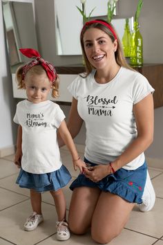 Mommy And Me Mama's Blessing Blessed Mama Mother Daughter Matching T-shirt Mother Daughter Matching Shirts, Mom And Me Shirts, Mommy And Me Shirt, Daughters Shirt, Mama T Shirt, Mommy Daughter, Legging Outfits, Outfit Jeans, Mommy And Me Outfits