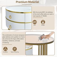 the side table is designed to look like it has been painted white and gold