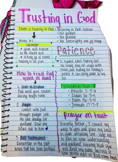 a notebook with writing on it that says trusting in god and the words,