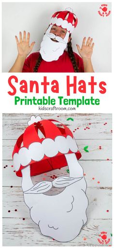 santa hat with free printable for kids to make it looks like he is holding his hands up