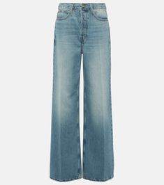 The 1978 high-rise straight jeans in blue - Frame | Mytheresa Modern Light Wash Cotton Jeans, Classic High-rise Jeans With Button Closure, Classic High Rise Jeans With Button Closure, Faded Straight Leg Jeans With Belt Loops, Modern High Rise Blue Jeans, Modern High-rise Light Wash Jeans, Chic Mid-rise Faded Jeans, Modern Light Wash Straight Leg Jeans, Modern Rigid Denim Jeans With Straight Hem