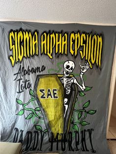 a banner with a skeleton on it that says,'sicma rapa epsion '