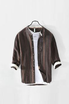 Material: Linen Shirts Type: Casual Shirts Style: Casual Sleeve Length(cm): Full Applicable Season: Spring and Summer Gender: MEN Item Type: SHIRTS Striped Linen Shirt, Shirts Style, Linen Shirts, Men Spring, Mens Spring, Linen Shirt, Striped Shirt, Types Of Shirts, Summer Casual