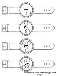 four clocks with numbers on them and arrows pointing to the same time in different directions