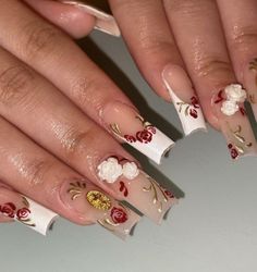 There's a new beauty trend taking over Instagram and it's absolutely stunning. Say hello to "quartz nails". Simple Mexican Nails Designs, Unique Coffin Nail Designs, Graduation Nail Inspo 2024, Rose Nail Art Designs Flower, Spanish Style Nails, Rose Acrylic Nails Design, Virgencita Nails Short, Besame Mucho Nails, Nail Ideas Charms