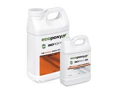 two gallon jugs of eco - oxy liquid on a white background, one is orange and the other is green