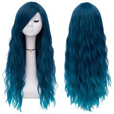 Wavy Blue Hair, Pink Purple Blue Hair, Purple Wigs, Blue Wigs, Mal Descendants, Dark Blue Hair, Real Hair Wigs, Purple Wig, Green Wig