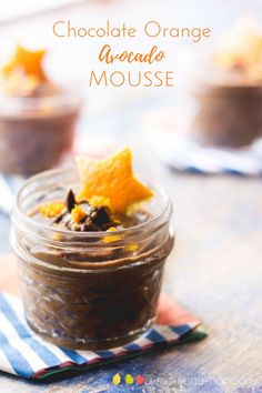 chocolate orange almond mousse in a glass jar