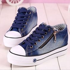 Brand New Women's Shoes High Quality Dark Blue Canvas Shoes Sneakers Thick-Soled 8.5 Size As Per The Chart. Flat Soled Women's Boots Girls Boots Girls Shoes Girl Fashion Shoe High Heels Shoe Platform Rubber Sole Jeans Claro, Casual Sneakers Women, Casual Flat Shoes, Cute Heels, Walking Sneakers, Barefoot Shoes, Canvas Shoes Women, Denim Shoes, Casual Lace