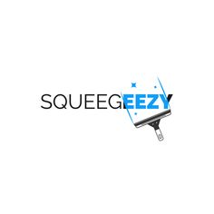 the logo for squege ezyy is shown in blue and black on a white background