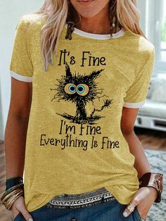 It's Fine I'm fine Everything Is Fine Funny Short Sleeve T-shirt | lilicloth Infant Teacher Shirts, Women Clothing Styles Ideas, Boutique Tees, Mom Graphic Tees, Im Fine, Graphic Print Shirt, Leisure Suit, Styles Ideas, Short Humor