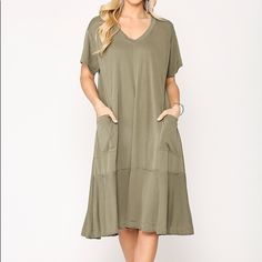 Modal Loose Fit Midi Dress W/ Side Pockets 68% Modal 32% Poly Soft And Cozy Color Is Olive Cupro Dress Limited Quantity, Sells On Multiple Platforms My Price Isn’t The Problem, Shipping Is, Bundle And Save Casual V-neck Midi Length Dress For Daywear, Casual Midi Length V-neck Dress For Daywear, Casual Green Knee-length V-neck Dress, Casual Midi-length V-neck Dress, Casual Green V-neck Knee-length Dress, Spring V-neck Midi Dress With Pockets, Green V-neck Dress With Pockets, V-neck Midi Dress With Pockets For Daywear, Casual Solid Color Midi Length V-neck Dress