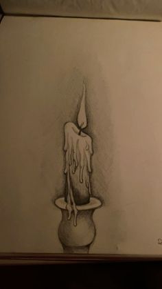 a drawing of a lit candle in a pot with water coming out of the top