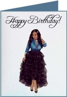 a birthday card with an image of a woman in a dress