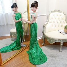 2019 New Shinning Sequin Girls Pageant Dresses First Hloy Communion Dresses Backless Green Flower Gi on Luulla Flower Girl Gown, Cocktail Dress Prom, Cheer Girl, Girls Pageant Dresses, Elegant Embroidery, Communion Dresses, Formal Party Dress, Formal Dresses For Weddings, Dresses Backless