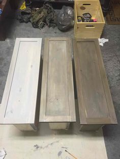 four different types of cabinet doors sitting on the floor