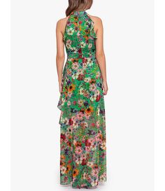 Betsy & Adam Halter Neck Sleeveless Ruffle Front Floral Chiffon Maxi Dress | Dillard's Maxi Evening Dress, Shapewear Dress, Petite Dress, Flutter Dress, Floral Print Chiffon, Halter Maxi